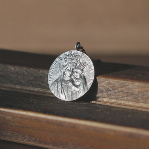 왕관을 쓴 성모자  실버 롱 목걸이 The Madonna and Child jesus with Crown Kids ​Silver Long Necklace