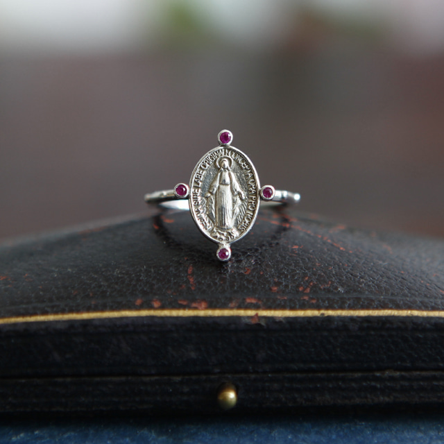 카엘리스 기적의패 루비 실버 묵주반지 Caeles Miraculous Medal Ruby Rosary Ring,Silver