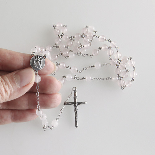 피에타 장미석 묵주 Pieta Rose Quartz Rosary,Silver