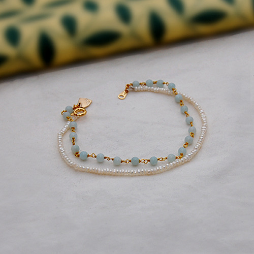 Amazonite &amp; pearl doubleline bracelet 아마조나이트 앤 진주 더블라인 팔찌